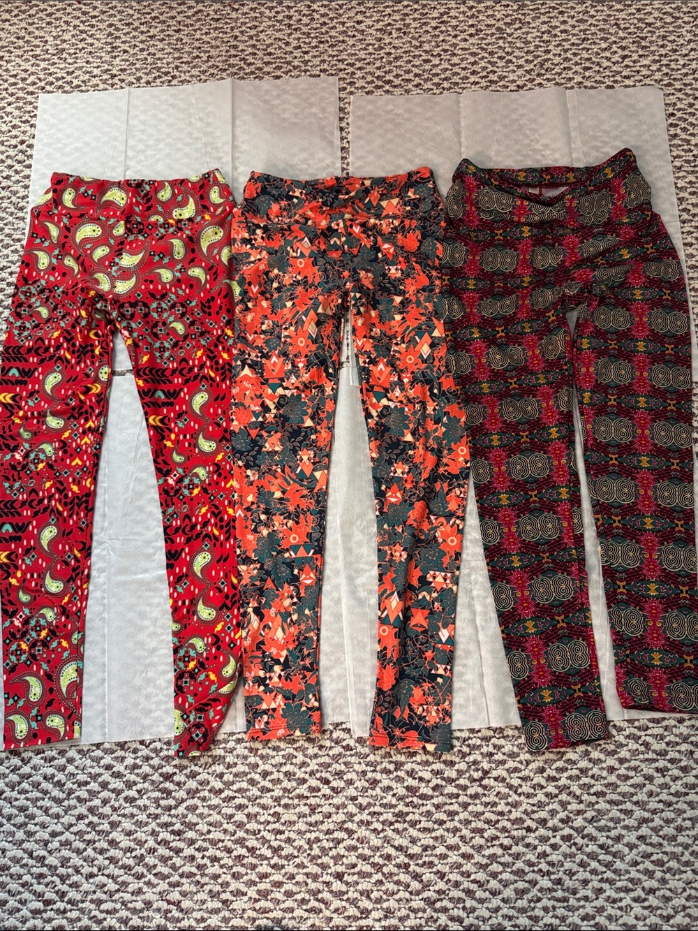 LuLaRoe Women's Leggings Set - Red, Orange, Black Patterns